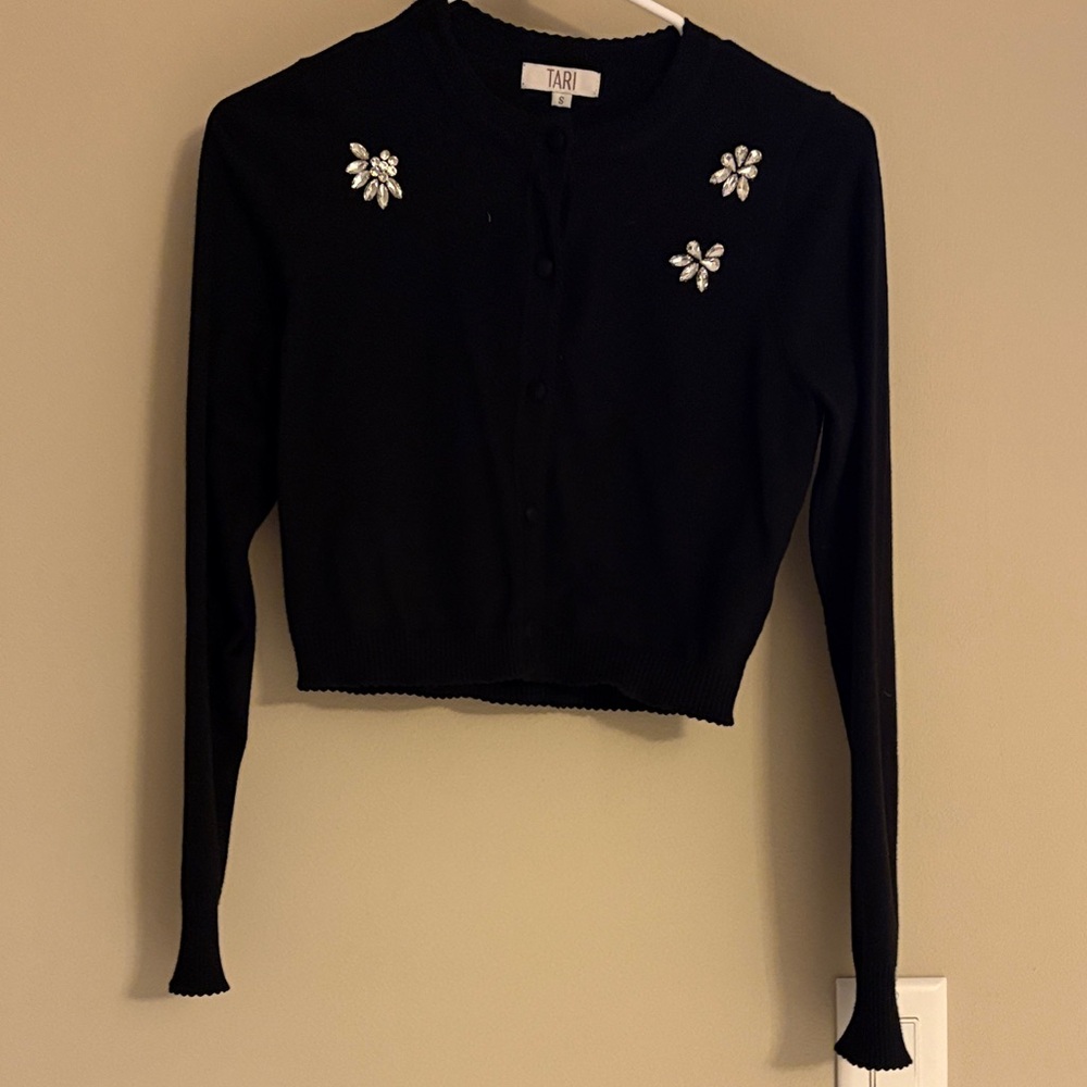 Tart Black Cardigan with Floral Accents
